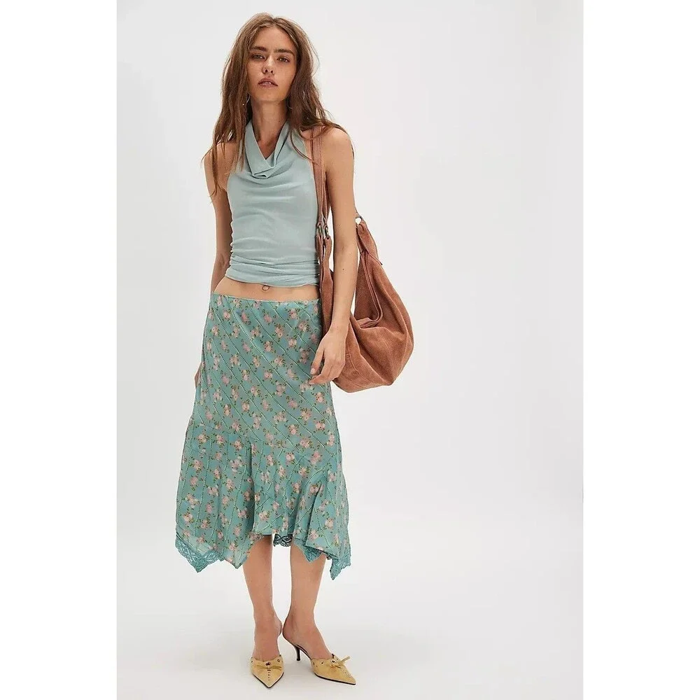 Free People Bali Sweet Escape Mini Skirt Mermaid Floral Printed Crochet M 280382